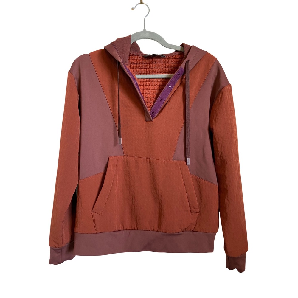 Title Nine Mixed Media Fleece Lined Hoodie Rust Plum‎ Snap Neck XS